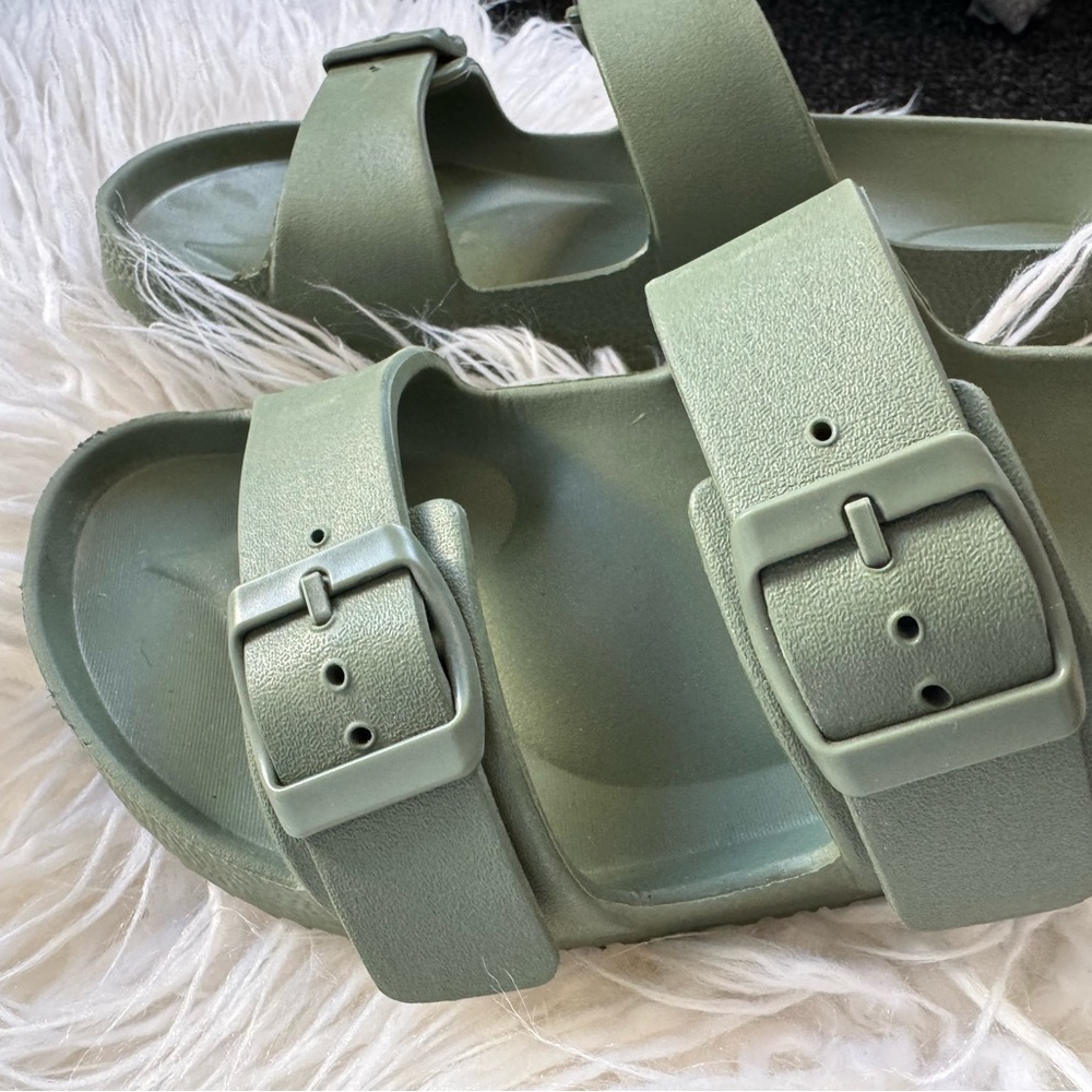 Olive Sage Green Slide Sandals - Picture 2 of 8